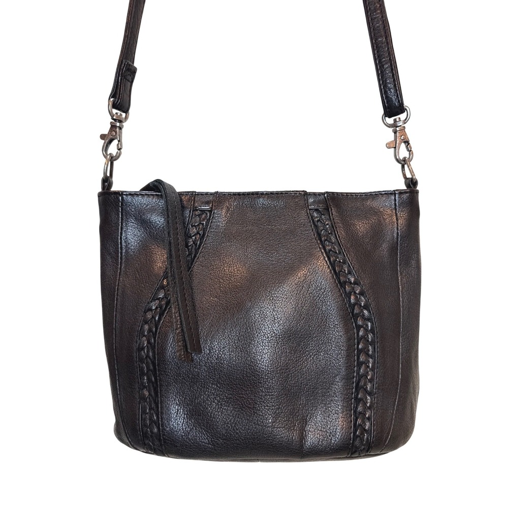 Day & Mood Crossbody Bag Black Braided Leather Boho Festival Moto Scandi Girl